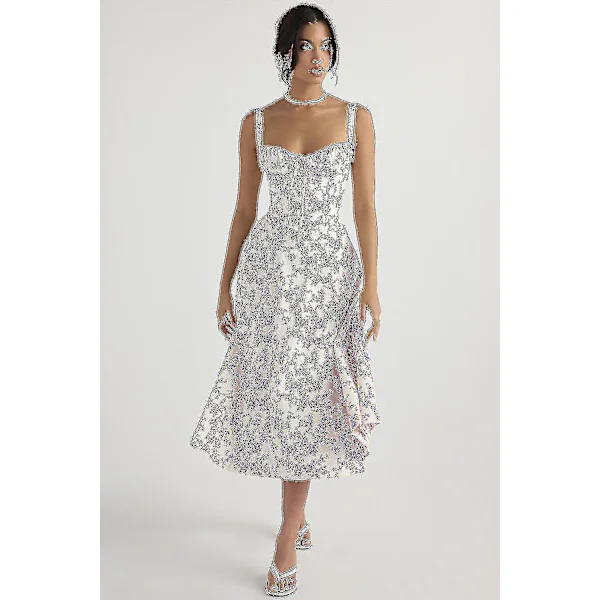 Kvinnor Blommig Boho Midi Bustier Kläder Dam Carmen Print Solklänning Sommar Beach Swing Kläder