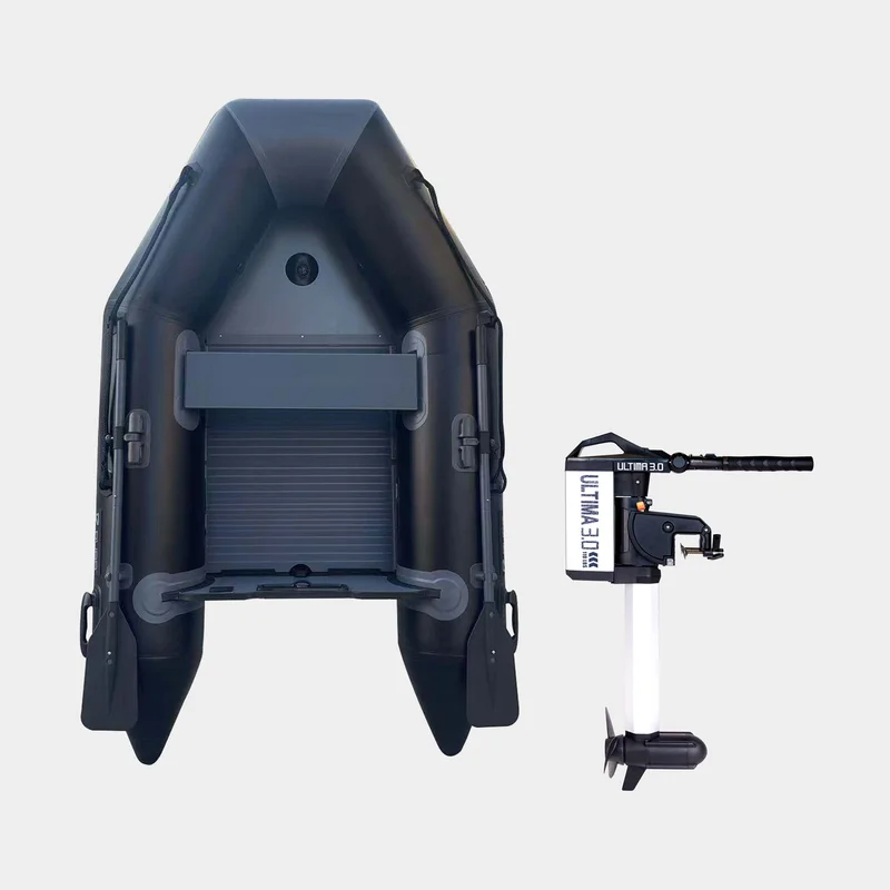 Gummibåt / gummijolle med elmotor RUBB 230 Pro, aluminiumdurk, svart + Haswing Ultima Travel, 3.0 hk, 1030 W, 54 cm rigglängd, med integrerat batteri