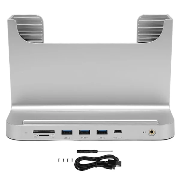 Vertikalt PC-stativ 8 i 1 dockningsstation Stabil signalöverföring Mini PC-stativ för OS X Office gränssnittsutvidgning silverfärg