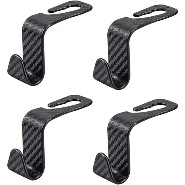 Car Headrest Hook, 4-Pack Carbon Fiber Pattern Hooks Car Bag Hook for Universal Vehicles Car Handbag Clothes Coats Grocery Bags