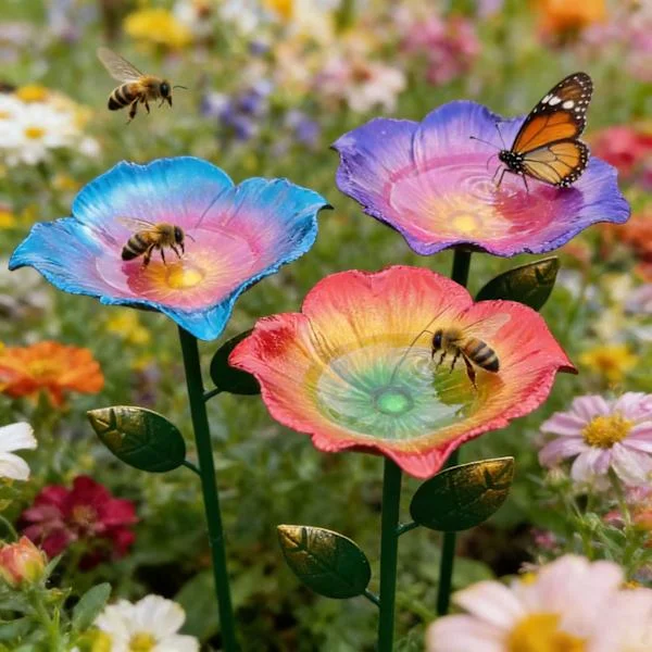 3-delt sett med vanningsanlegg for hageblomster i smijern, dekorative skilt for utendørs gårdsplass, vanningsbrett for kolibrier og sommerfugler