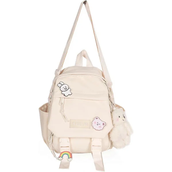 Søte Mini Ryggsekker med Tilbehør Estetisk Mini Ryggsekk for Tenåringer Kawaii Liten Ryggsekk (Hvit, Med Tilbehør)