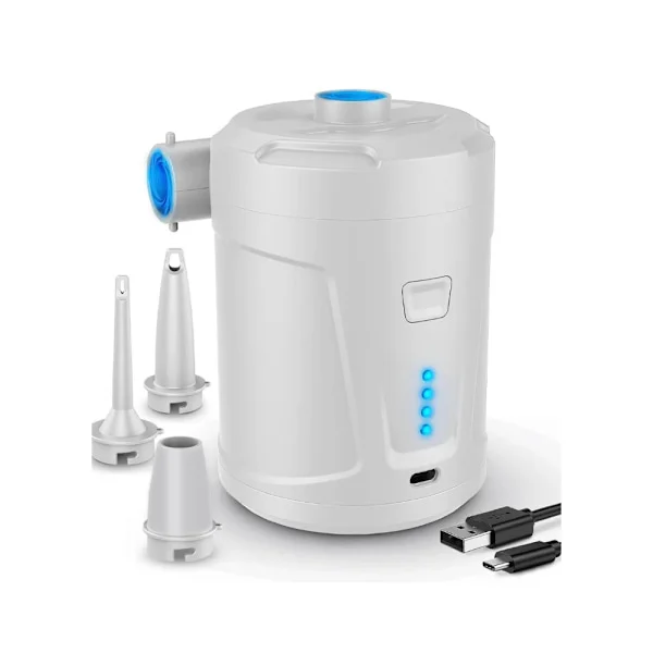 Elektrisk luftpumpe med 3 dyser 5202mAh batteri Type-C genopladelig Velegnet til udendørs camping oppustelig måtte luftmadras båd svømmering