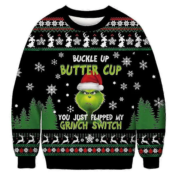 Dam Herr Par Jul Ful Jumper Tröja Grinch Tryck Rund Hals Pullover Tröja Långärmad Grön Monster D 2XL