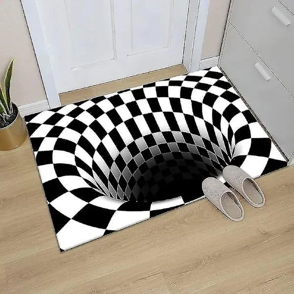 3D-matta med bottenlöst hål optisk illusion, rutmönstrad virvel optiska illusioner matta, för matsal matta hem sovrum golvmatta_s