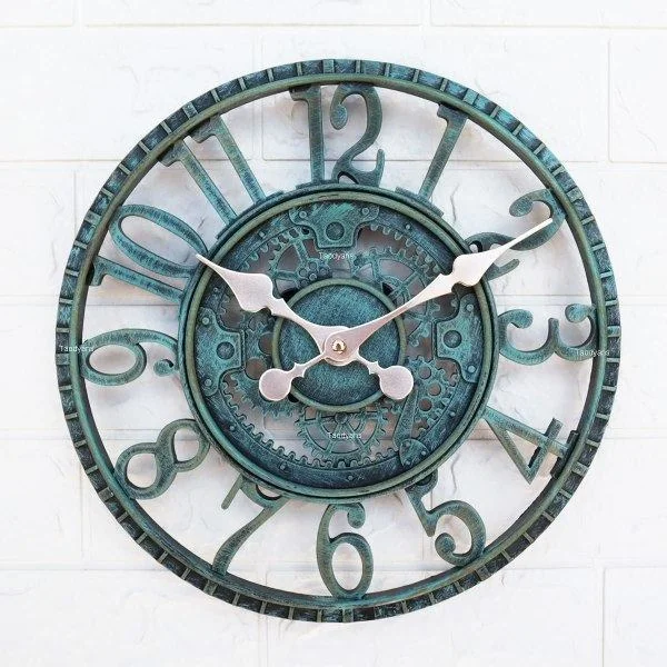 Outdoor Wall Clock 30 cm Outdoor Waterproof Garden Clock Quartz Battery Operated Round Clock Retro Home Kitchen Living Room Decoration Clock