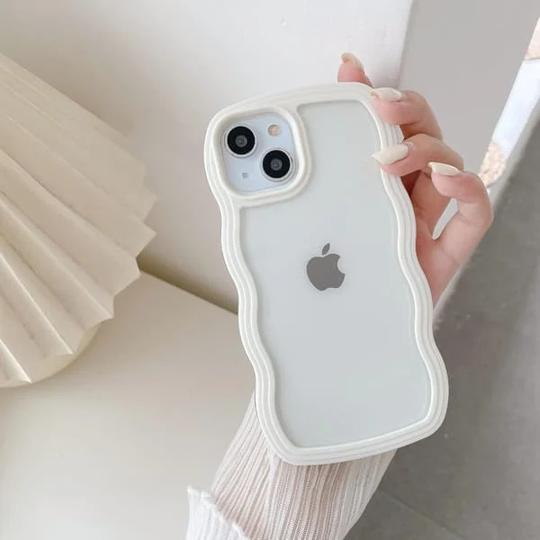 [KK] Compatible with iPhone 11 Case, Wavy Curly Frame Clear Case Compatible with Girls Women, Transparent Silicone Protective Phone Case - White