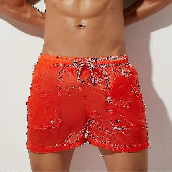 【NX】Gennemsigtigt badetøj til mænd, badeshorts til mænd, badebukser, bermudashorts, surfstrand sh Rød