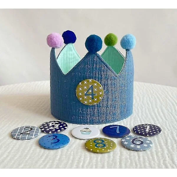 Paper Kite Birthday Crown Muslin With Numbers For Children's Birthday Crown Made Of Muslin Fabric Blue