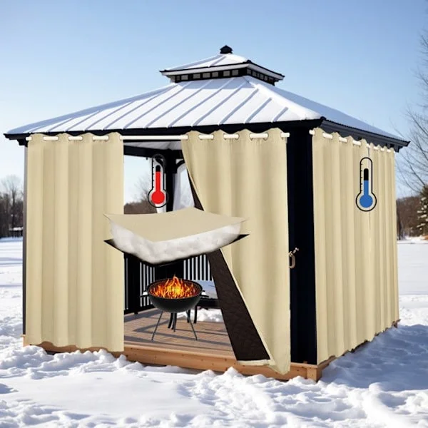 Qelus Mørklægningsgardiner Beige Termiske Isolerende Anti Kulde/Varme 100% Blokerer Lys til Udendørs Pergola, 2 Stk, 132x213cm