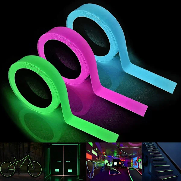 Fluorescerende selvklæbende tape, 3M*1CM selvlysende tape, reflekterende tape, til scene, garage, trappedekoration (3 stk.) 10mm*3m