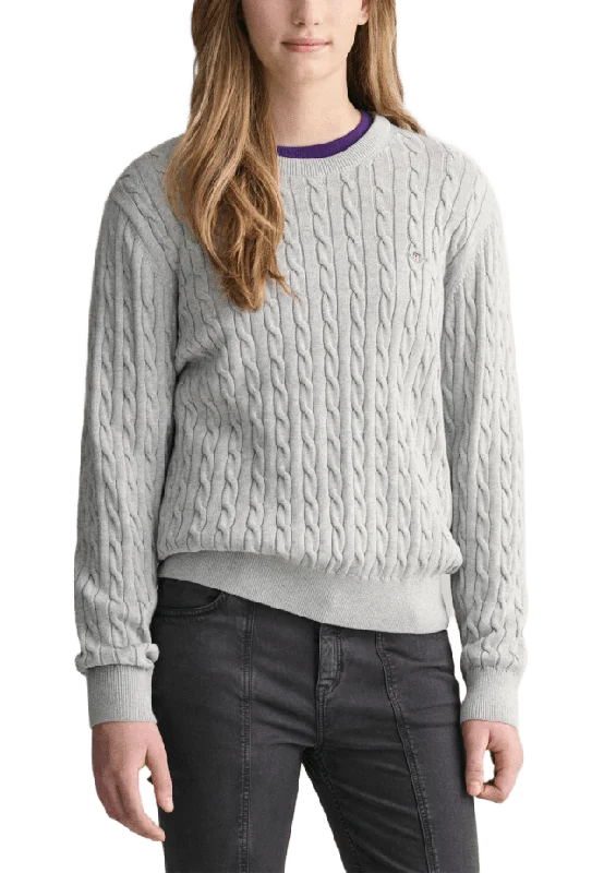 GANT Knitwear Shield Cotton Cable C-Neck Hoodies & sweatshirts Unisex Grå 134/140