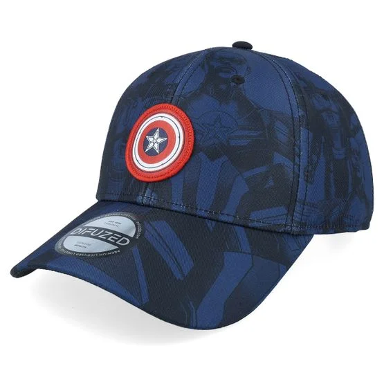 Difuzed - Blå adjustable Caps - Captain America All Over Print Navy Adjustable @ Hatstore