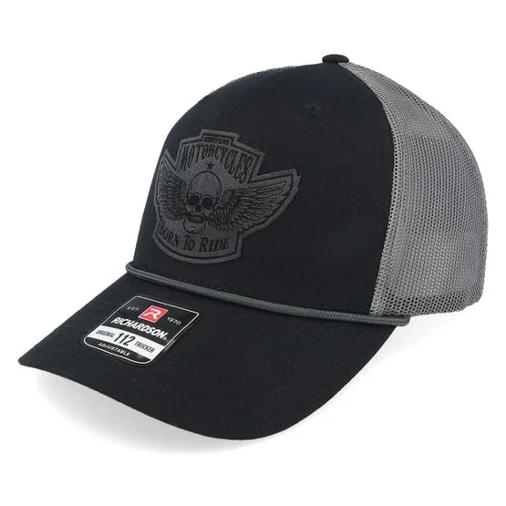 Born To Ride - Svart trucker Caps - Custom Motorcycles Patch Black/Charcoal Rope Trucker @ Hatstore
