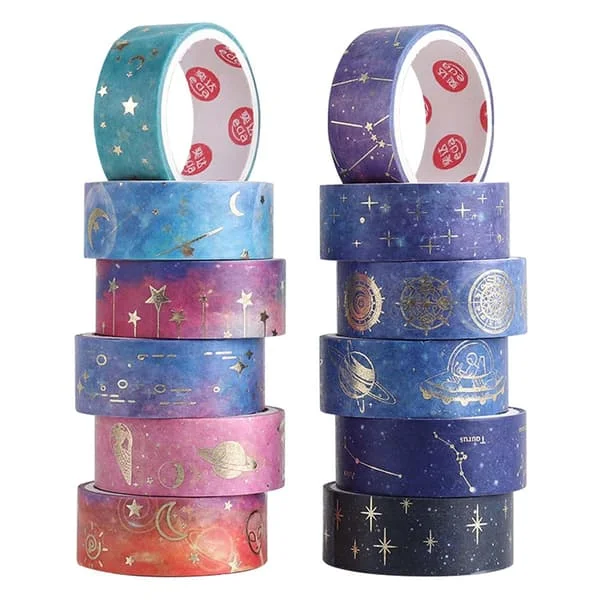 24 Rolls Washi Tape, Starry Sky Decorative Tape Gold Foil Masking Tape, Galaxy Gold Foil Decorative Tape for Scrapbooking