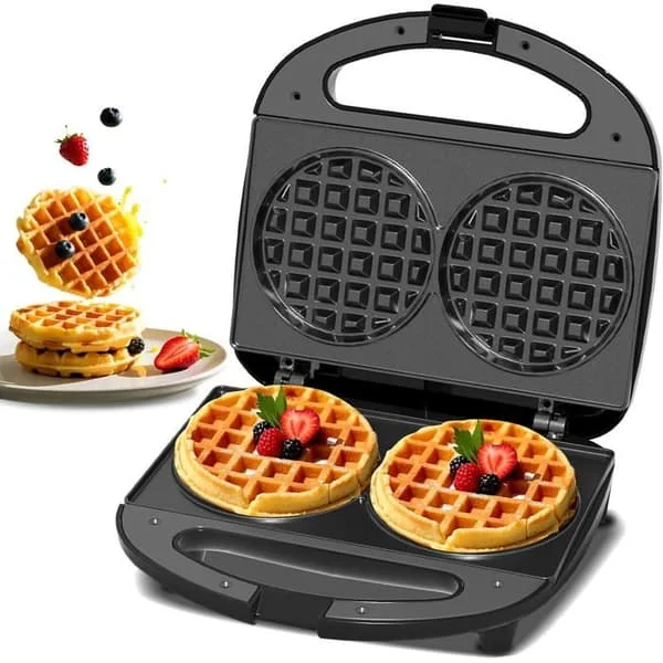 YASHE Dubbel våffeljärn 750W - mini rund non-stick våffeljärn, kallt handtag och redo-lampa