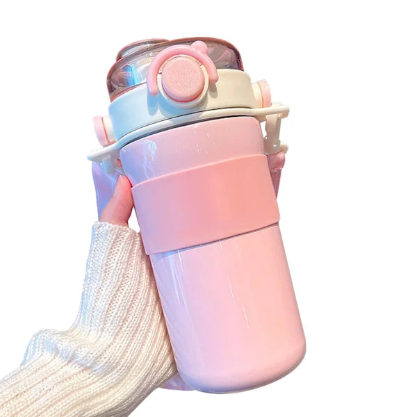 Bärbar Isolerad Termosflaska med Sugrör, 635ml, för Flickor och Pojkar, Sport, Utomhusbruk, Rosa