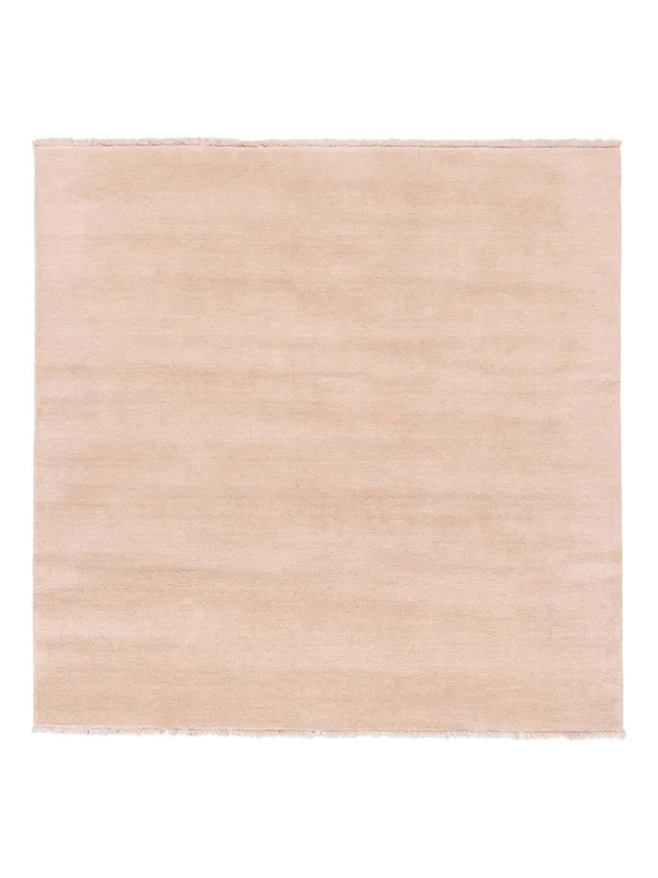 Plain (Single Colored) Large Handloom Fringes Rug - Light Pink 250X250 Wool, Modern Style