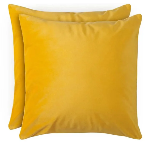 Gult set med 2 sammetskuddfodral - 45x45 cm mjuka sammetsörngott för soffkuddar och prydnadskuddar. Tvättbara