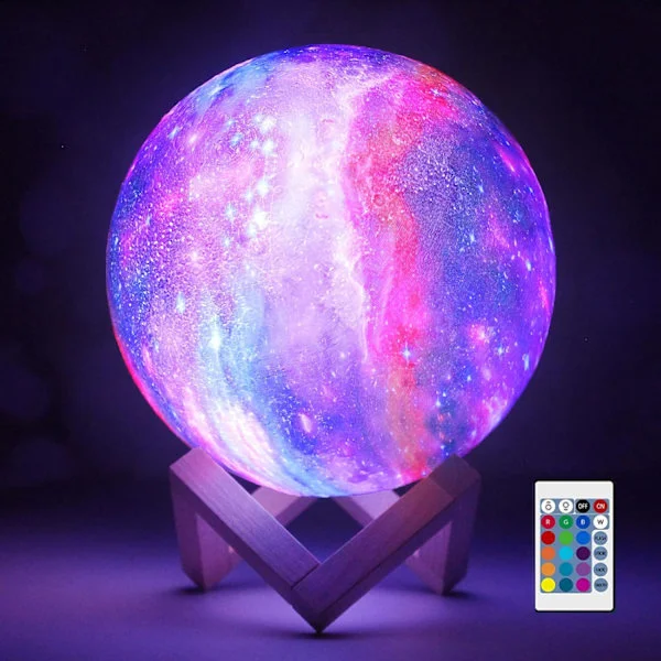 Valaisin Kuu Lamppu Lava Lamppu Yövalo Galaxy Lamppu 16 LED Väriä Puutelineellä ja Kaukosäätimellä/Kosketusohjauksella ja USB Ladattava Lahjat 