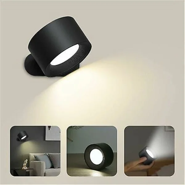 Berøringsfølsom LED-vegglampe med USB-ladeport, berøringskontroll, 3 lysstyrkenivåer 3 temperaturer 360 roterbare soveromslamper 1-pakning (svart)