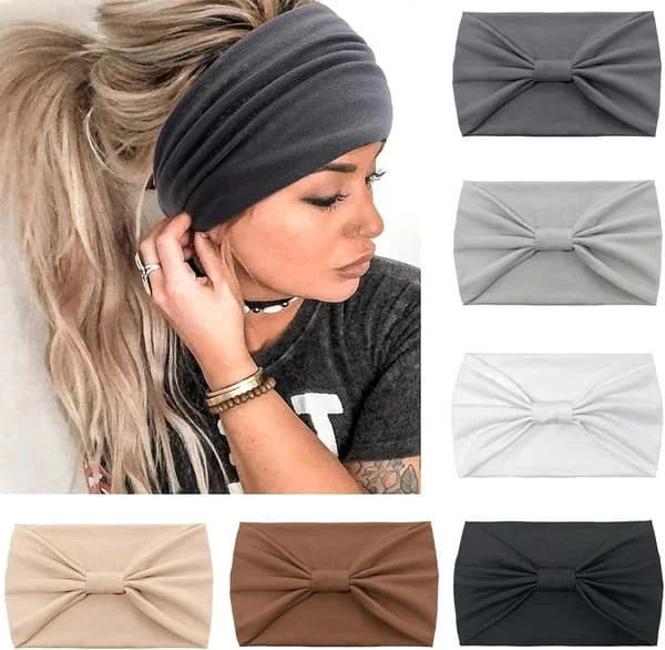 6 st Hårband Dam, Breda Mjuka Hårband Dam Boho Stil, Mode Turban Knuten Vuxen Sjal Hårband Elastiskt Mode Yoga Hårband