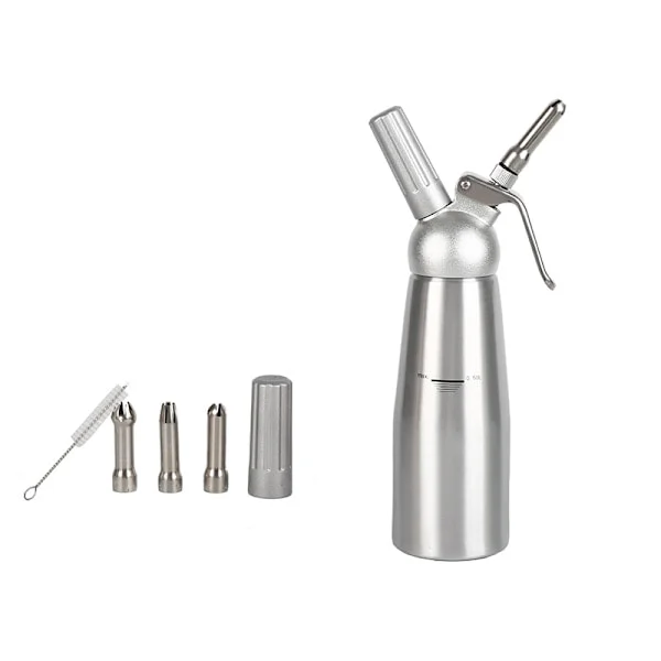 500 ml gräddsifon i aluminium med 3 munstycken i rostfritt stål och rengöringsborste, läckagesäker FA15