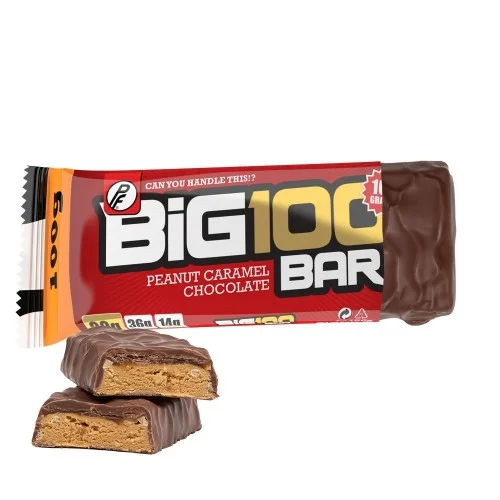Proteinbarer Proteinfabrikken Big 100 Protein Bar, 100g, Peanøtt Karamell Sjokolade - Bodyman.dk