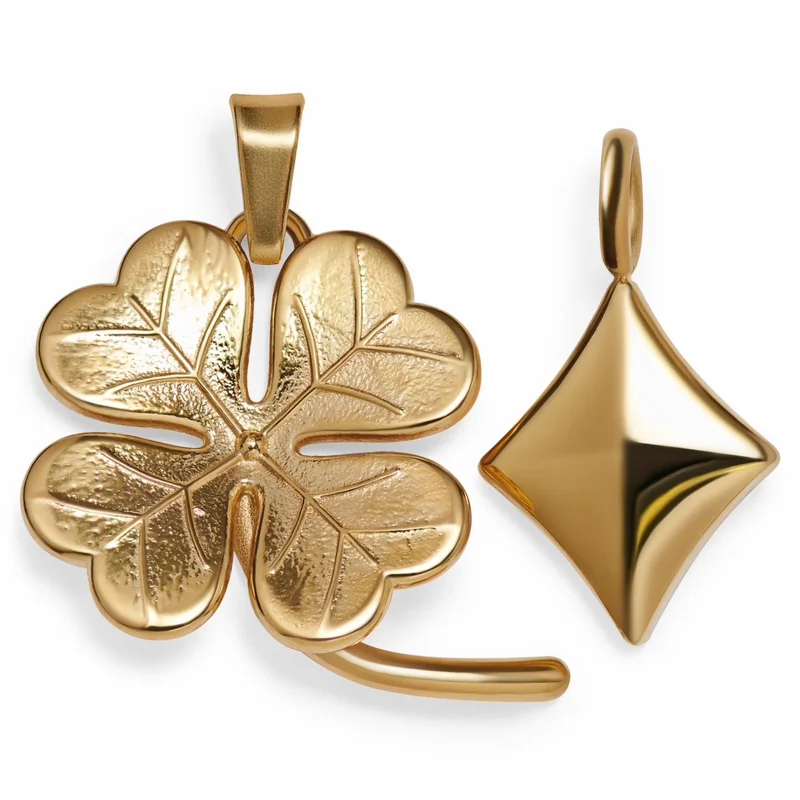 Ace | Conjunto de colgantes de trébol de cuatro hojas y diamante dorado para hombres - Colgantes para collar
