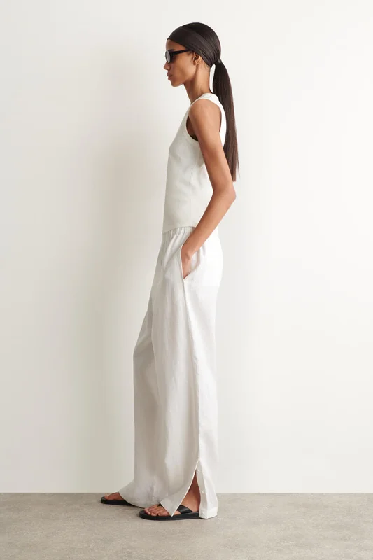 COS Elasticated Linen Barrel-Leg Trousers in White - Women