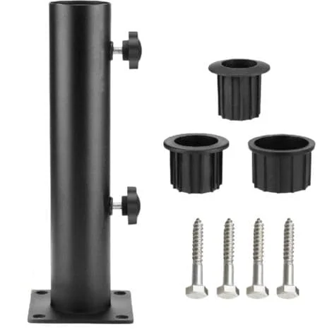Kraftig parasollfot i stål for rekkverk og benker – Enkel å installere – Kompatibel med stolper fra 2,8 til 4,8 cm – Rustbestandig finish