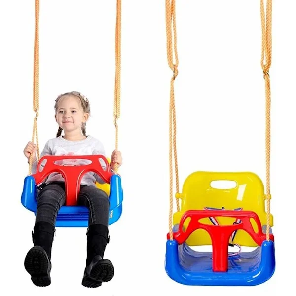 Babygunga, 3 i 1 Baby Barn Gunga, Babygungstol med Ryggstöd och Säkerhetsbälte, 6 Månader till 6 År, Inomhus Utomhus Gungställning (Blå 3 i 1)