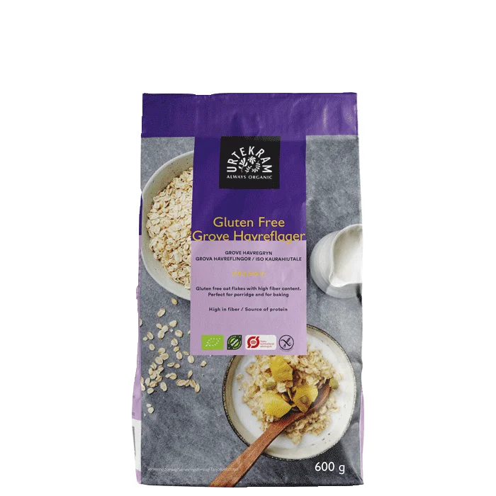 Grød & korn Urtekram Havregryn grove Glutenfri, 600 gram - Bodyman.dk