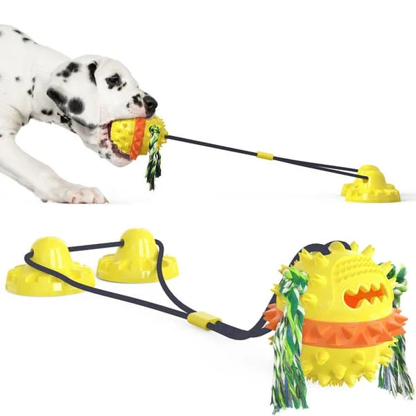 (SC) Outdoor Tug Dog Toy, Chew Toy, Interactive Tug-of-War Game for Aggressive Chewers Dog Training Indestructible Gum Rope Yellow