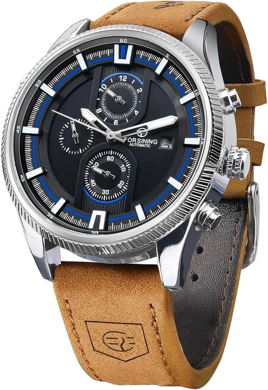 Brown Transparent Sports Watch for Men, Luxury Genuine Leather Strap Fashion Automatic Mechanical Skeleton Watch Men's Watches
