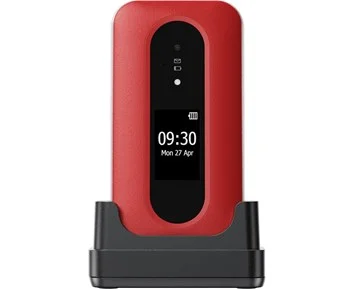 Doro Leva L31 - RED/WHITE - Vikbar telefon med yttre skärm och laddningsstation