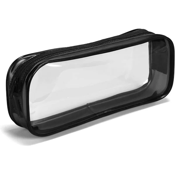 Transparent Pencil Case, Clear Pencil Pouch for Exams, Waterproof PVC Zipper Bag, Travel Case for Makeup, Cosmetic Bag (Black)