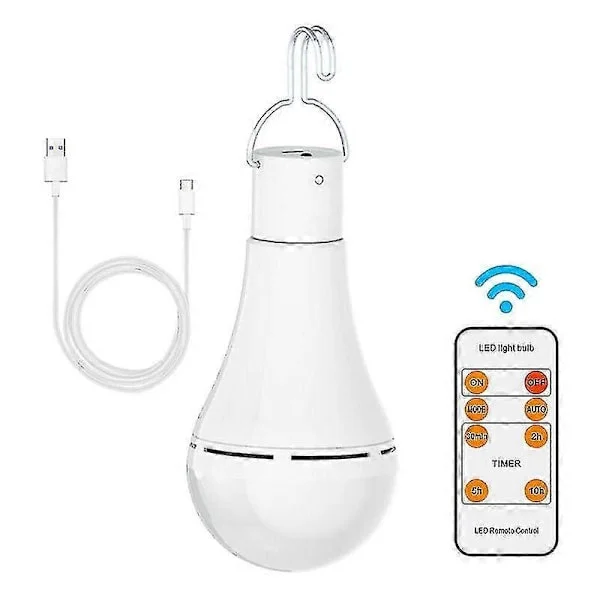 USB-oppladbart lyspære med fjernkontroll, 7W LED batteridrevet lyspære, E27 berøringsdimbar lyspære med timerfunksjon, utendørs camping nødsituasjon