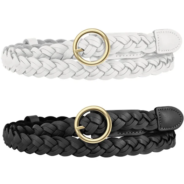 Women's Thin Braided Belt Slim PU Leather Thin Woven Belt for Jeans Dress