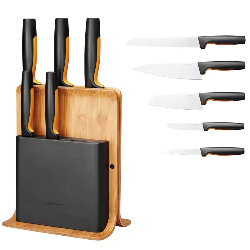 Fiskars Knivblock Functional Form 5-Knivar Bambu | Matlagning > Köksknivar > Knivförvaring > Knivblock | Bagaren och Kocken