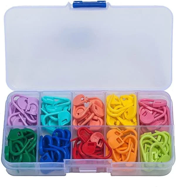 120 Stitch Markers for Crochet and Knitting with Compartment Box, Knitting Needles, 10 Colors (Box)