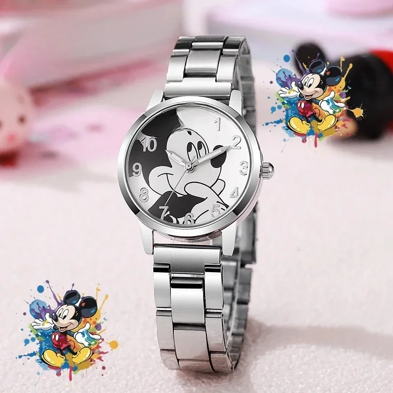 AliExpress - Disney Mickey Mouse Minnie montre en argent enfants garçons filles montres en acier étudiants Quartz adulte montre cadeau d'anniversaire