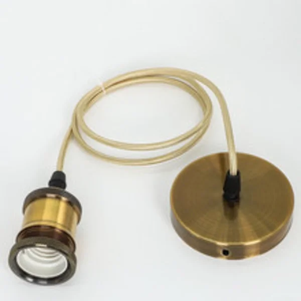 Hengende lampe Vintage Modern Industriell Stil E27 Lampholder Sokkel med 1M Rund Flettet Kabel-Antikk Messing(Bronse)