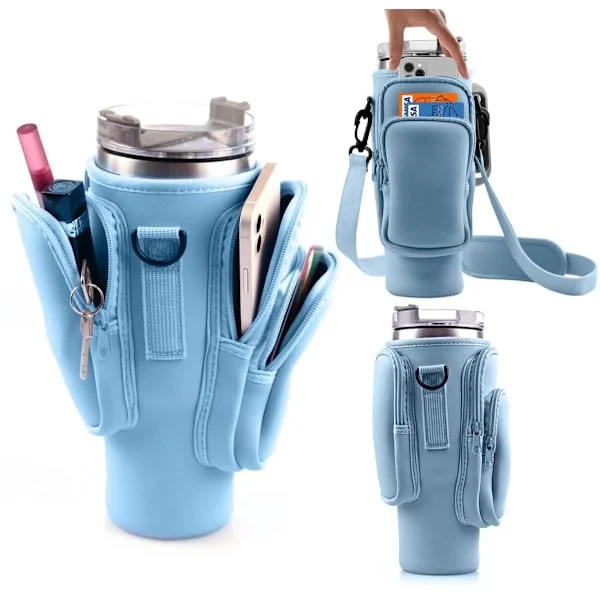 Fits Stanley Water Bottle Carrier Bag with Phone Pocket, Shoulder Strap, 30/40 Ounce Capacity, Cup Accessories and 3 Pockets