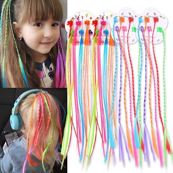 /EA/24 kpl lasten hiustenpidennyksiä hiusklipseillä, Clip-on neonhiuspunos pidennykset