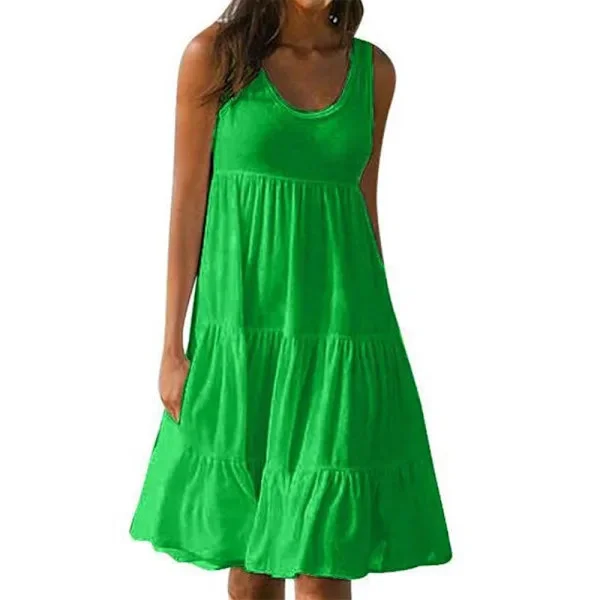 {PL}Naisten kesämekko, väljä istuvuus, röyhelöinen, minimekko, rantamekko, arkimekko, lomamekko Vihreä Green 2XL