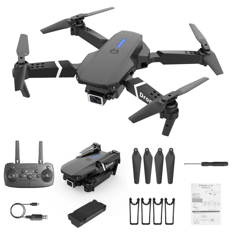 AliExpress - Mini drone professionnel E88 180 ° Drone jouet quadricoptère électrique réglable avec évitement d'obstacles, moteur brushless, portée 