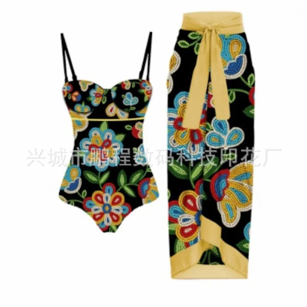 2026 Kvinnor Baddräkt Bikini Baddräkt Topp Klänning Set Blomstermönster Dam Baddräkt Tvådelad Kostym Mode Dam Baddräkter