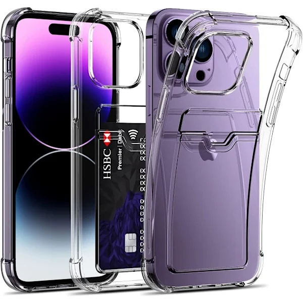 iPhone 14 Pro Max Transparent iPhone Skal Korthållare Plånboksfodral