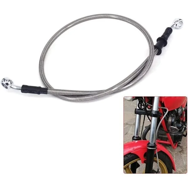 Motorcykel Bremseslange 120cm, Hydraulisk Koblingsslange, Luftfartskvalitetsslange til Pit Bike, Dirt Bike, Enduro, Motocross, ATV, Quad - Sølv